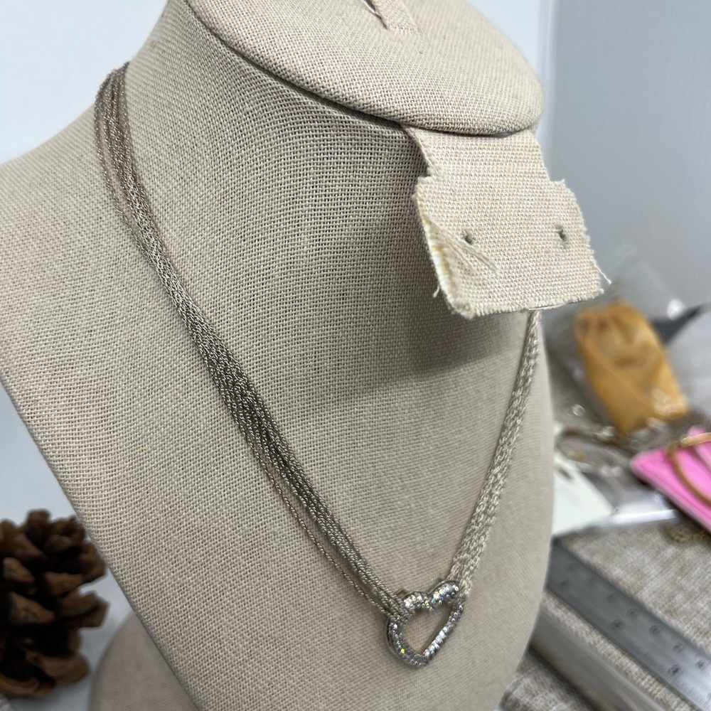 Vintage Diamonique Multi-Strand Necklace with Heart Pendant 16-18" Adjustable - Picture 6 of 15